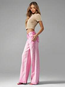 MISSGUIDED 阔腿 Y2K 风格牛仔裤高腰棉混纺复古裤春夏节日时尚复古水洗街头风格