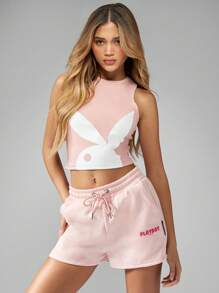 Missguided x Playboy Bunny Logo Sleeveless Crop Top Athletic Tank Workout Sports Bra Style Summer Athleisure Gym Performance Streetwear Festival Dance Activewear