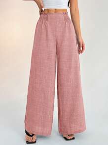 SHEIN PETITE 女士休闲度假腰带蓝色阔腿裤 - 藕粉色 - 查看 6