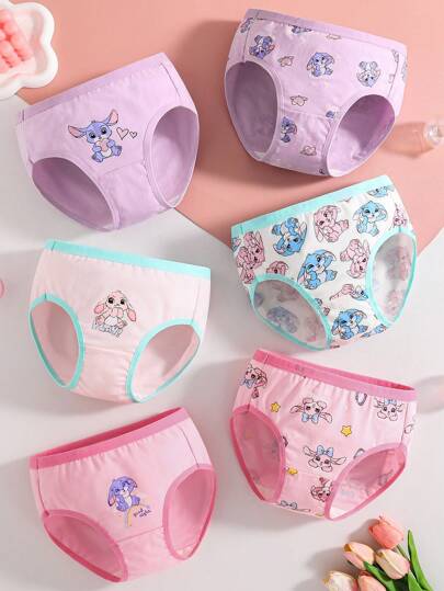6pcs/Set Girls' Cotton Cute Rabbit Printed Breathable Panties, Suitable For All Seasons