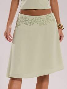 SHEIN BAE Women's Elegant Rhinestone Asymmetric Hem Skirt, Suitable For Summer, Travel, Beach Play