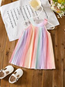 Baby Girls' Colorful Ombre Pleated Halter Neck Casual Vacation Dress, Spring/Summer - Multicolor - View 1