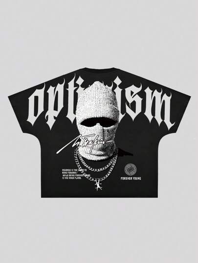 Street Life Camiseta informal y holgada de hombre con gráfico y eslogan impreso, verano