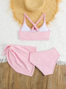 3pcs Tween Girl Vacation Beach Textured Bikini Sets - Multicolor - View 6