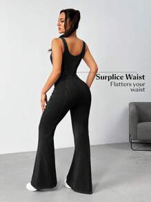 Flexra 女士口袋喇叭形休闲牛仔背带连体裤