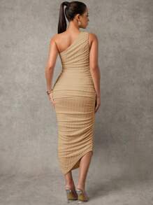 MaterniChic Pregnant Women's Solid Color Sleeveless Ruched Fitted Dress Maternity Dress - Khaki - View 2