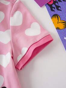 GARFIELD | SHEIN Baby Girl Cartoon Cute Cat & Heart Print Pink Funny Romper - Multicolor - View 7