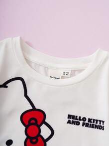 HELLO KITTY AND FRIENDS | SHEIN 年轻女孩四季休闲可爱卡通图案白色 T 恤