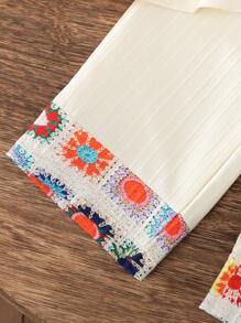 SHEIN 2pcs/Set Young Girl Summer Retro Print & Ruffle Trim Halter Top And Flare Pants Set - Apricot - View 6