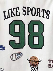 SHEIN Playful Pals 2 件套 婴儿/幼儿男孩休闲运动简约百搭字母和数字印花 V 领无袖上衣和短裤套装