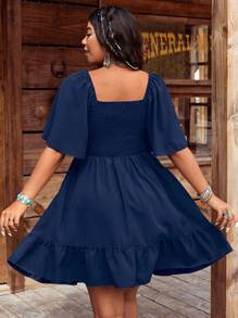 EMERY ROSE Plus Size Women's Bohemian Style Embroidered Square Neck Ruffle Sleeve Dress