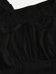 SHEIN MOD 大码黑色超长蕾丝荷叶边维多利亚复古超长连衣裙、派对礼服、舞会礼服，工艺精湛 - 黑色 - 查看 3