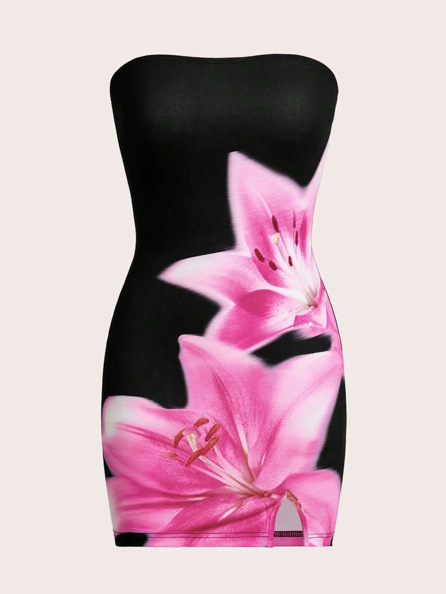 Sweetina Boho Vacation Floral Print Open Shoulder Backless Bodycon Mini Dress For Spring/Summer, Holiday Wear - Light Wash - View 1