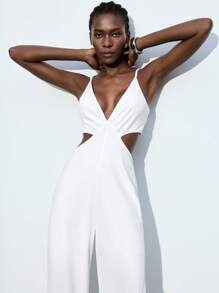 Maija 2025 Herbst/Winter Neu Weißer asymmetrischer Schnitt, asymmetrisches Schulterdesign, asymmetrischer Ausschnitt, Seitentasche Jumpsuit, modisch, modern, elegant, urban romantisch, raffiniert, Y2K, Country Music Festival, Old Money Stil, Korean Wave, Flughafen Reise, Straße, Hochzeitsgast, Geburtstag, Halloween, Business Lässig, Büro, Date, Party, Ausflug, Flughafen, Rückkehr zur Schule Herbst/Winter Damenoutfit