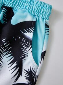 Manfinity Chillmode Men's Boho Beach Shorts: Multicolor Short Fabric Shorts With Rib-Knit Details And Tropical Sunset Print - Multicolor - View 5