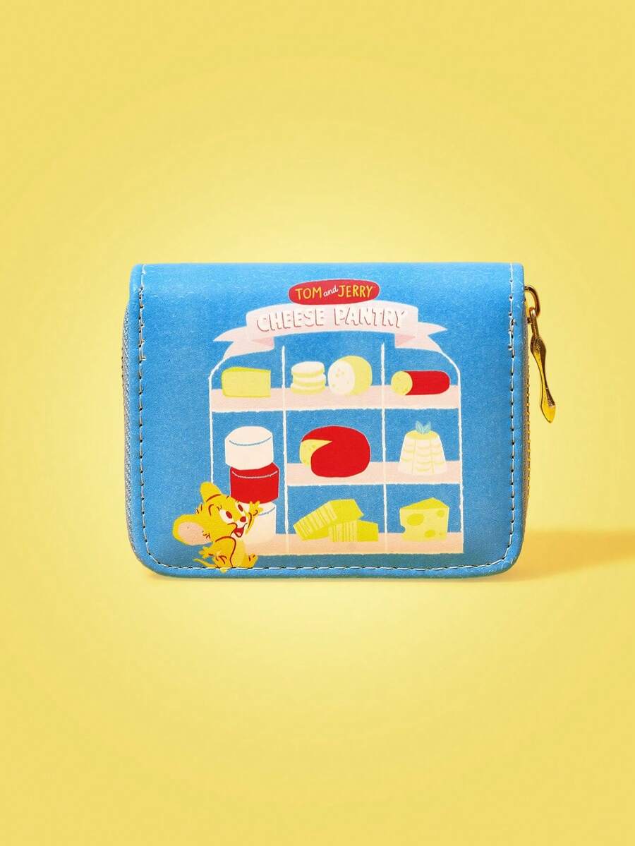 TOM & JERRY X SHEIN 1pc Fashionable Cute Cartoon Cheese Party Pattern Short Wallet - Multicolor - View 1