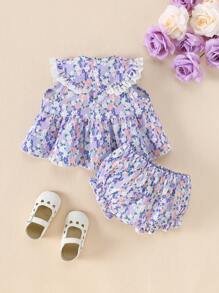 Souflis Souflis 2pcs Girls' Spring/Summer Woven Sleeveless Floral Allover Print Dress & Elastic Waist Sporty Shorts Casual Outdoor Set - Multicolor - View 2