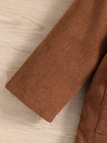 1 pieza Chaqueta con capucha informal y holgada de pana para niños pequeños, gruesa y cálida para exteriores, escuela, jardín, playa, fiesta de cumpleaños y baby shower en otoño e invierno - Marrón - Ver 6