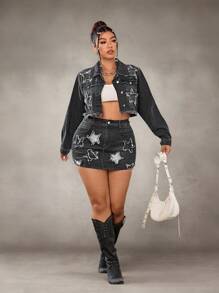 SHEIN ICON Star Embroidered Casual Versatile Washed Non-Stretch Denim Jacket - Grey - View 6