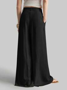 Ontre 2025 Women Casual Loose Pleated Wide Leg Pants, Suitable For Bohemian Style, Ibiza Island, Vacation, Holidays, Spring/Summer Business Casual Wear, Suitable For American Independence Day Pride, Vacation, Beach, Birthday Party, Female Teachers - Black - View 3