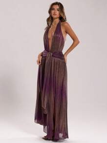 SHEIN BAE Váy Maxi hở vai hở vai hở lưng màu hồng nhạt không dây cổ chữ V sâu mặc nhiều lần, thích hợp cho buổi hẹn hò hàng ngày, đi chơi đêm, hộp đêm, tiệc tùng, tụ tập, tiệc cocktail, tiệc hồ bơi, váy trở lại trường, váy dạ hội, váy lễ hội, váy lễ hội âm nhạc, váy lễ hội nhạc đồng quê, váy hòa nhạc - Màu tím - Xem 7