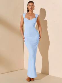 SHEIN BAE 夏季沙滩度假纯色马卡龙色粉嫩鹅黄色针织超长修身婚纱伴娘服约会服派对服校服应季服节日服生日服晚会旅行服女士夏装/春装/情人节装/狂欢节/沙滩度假装 - 淺藍色 - 查看 6