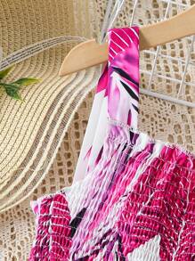 SHEIN Tween Girls' Minimalist Style Spaghetti Strap Jumpsuit, Suitable For Summer - Red - View 3