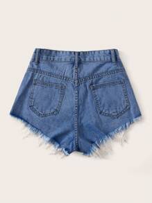 SHEIN EZwear Shorts vaqueros casuales de mujer con bolsillos y bajo deshilachado