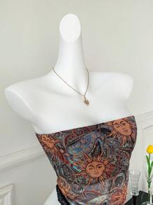 Comfortcana Débardeur casual d'été grande taille avec empiècement en dentelle et motifs étoiles et lune - Multicolore - Voir 3