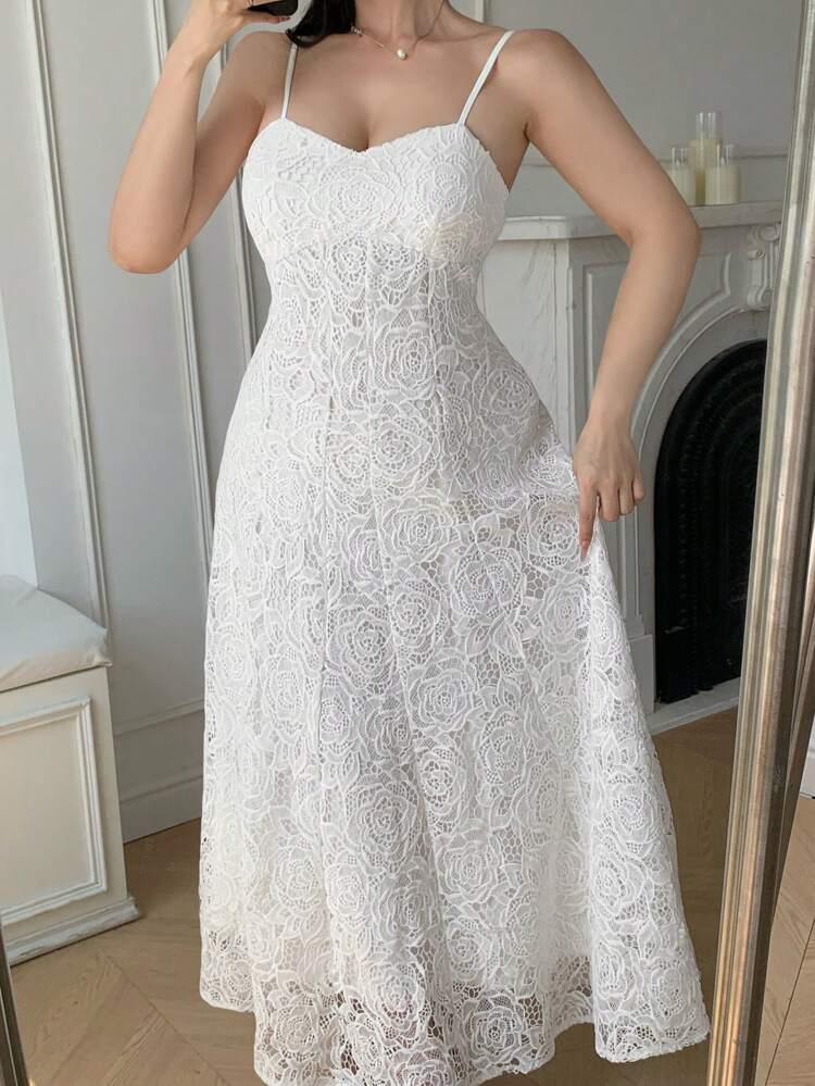 Women's Elegant Solid Color Lace Cami Dress Wedding Women Dresses