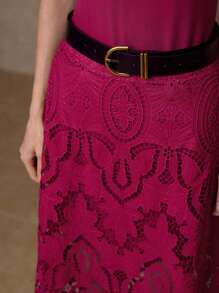 MOTF PREMIUM 3-IN-1 CONTRAST LACE BELTED MID-LENGTH DRESS - Burgundy - View 6