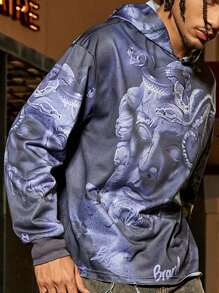 PAVTROS Manfinity Streetrush Men Street Style Large Pattern Full-Print Snake Plaster Human Head Hooded Sweatshirt, Suitable For Friends, Boyfriends - Black - View 7