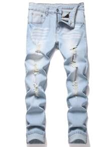 Manfinity LEGND Men's Casual Distressed Pocket Skinny Jeans - Light Wash - View 1