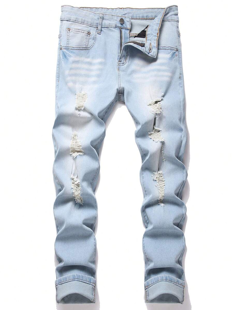 Manfinity LEGND Men's Casual Distressed Pocket Skinny Jeans - Light Wash - View 1