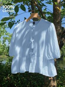 Comfortcana Plus Size Casual Blue Vacation Shirt, Spring/Summer - Baby Blue - View 6