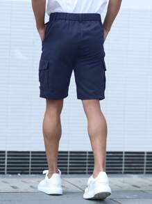 Manfinity Roughcore 男士休闲宽松工装短裤，休闲运动短裤 - 藏蓝色 - 查看 3