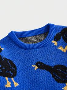 SWAVVY Men's Casual Duck Print Crew Neck Long Sleeve Sweater, For Fall Winter - Dusty Blue - View 4