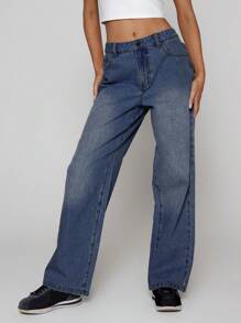MUSERA Roll Over Hem Wide Leg Jeans 90's Y2k Summer Vacation Concert Spring - Baby Blue - View 2