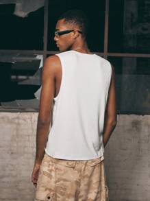 AXEPEAK Camiseta holgada de cuello redondo de color liso para hombres - Blanco - Ver 4
