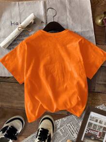 SHEIN Leap Crew 年轻男孩休闲简约圆领 T 恤，适合夏季 - 橘色 - 查看 2