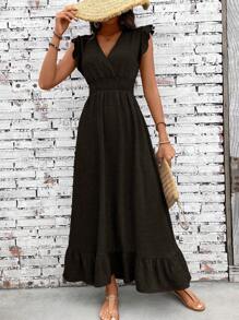 SHEIN Clasi Casual Minimalist Waist Gathered Women Maxi Dress, Vacation Style - Chocolate Brown - View 3