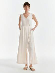 SHEIN Clasi Bộ đồ liền thân không tay thường ngày phong cách mới 2025 dành cho nữ - Màu be - Xem 4