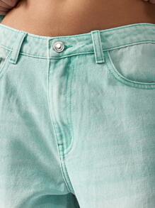 MISSGUIDED 纽扣前开阔腿牛仔裤复古高腰春夏超喇叭牛仔裤弹力舒适 Y2K 时尚潮流下装 - 綠色 - 查看 4