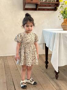 LMoss Kids LMoss   Baby Girls' Woven Ditsy Floral Round Neck Ruffle Sleeve Fitted Casual Dress - Multicolor - View 3