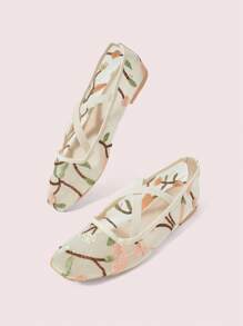 CUCCOO DOLLMOD Women's Rhinestone Decor Fishnet Flat Loafers - Apricot - View 9