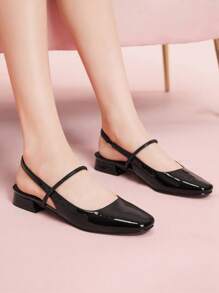 CUCCOO DOLLMOD Women's Black Glossy Patent Leather Flat Mary Jane Shoes, Square Toe, Convenient Slip-On, Suitable For Commuting, Dating, Parties, Shopping, Holidays For Christmas - Black - View 3