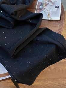 Franclia Pantalones rectos de pierna ancha, cintura elástica y estampado de cielo estrellado - Negro - Ver 3