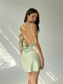 Aloruh Women's Elegant Backless Floral Decor Draped Neck Mini Dress,Rave Outfits Festival,Summer Dresses For Women