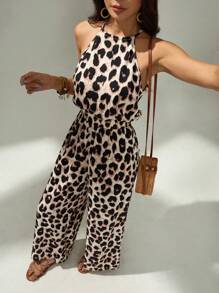 SHEIN PETITE Mono de mujer informal sin mangas con estampado de leopardo para vacaciones de verano, estilo cheetah "old money" - Multicolor - Ver 4
