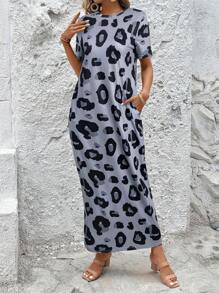 SHEIN LUNE Nuevo vestido casual largo de estampado de leopardo para primavera